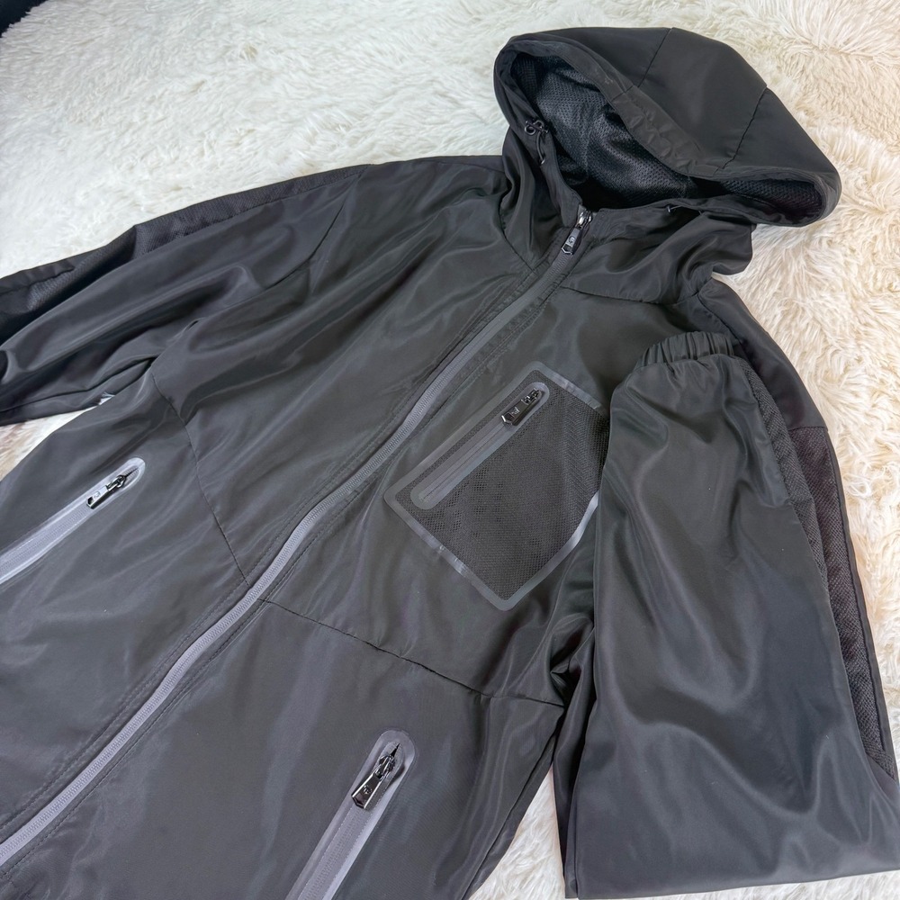 Fried Denim Mens Black Hooded Windbreaker Jacket Size Small Lightweight Athletic